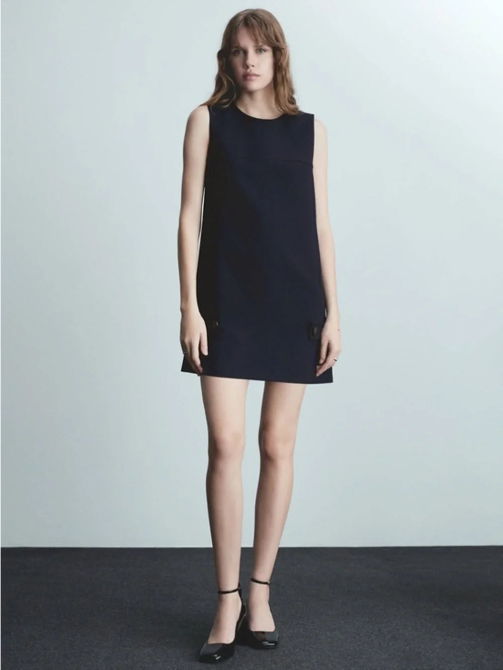 Mango Navy Sleeveless Mini Shift Dress Size 10 XL